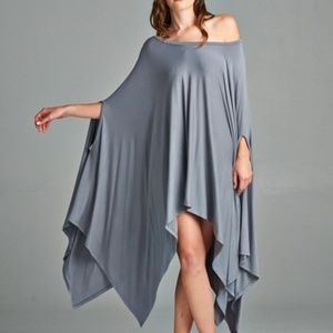 🌹 Light Blue Asymmetrical Poncho - One Siz